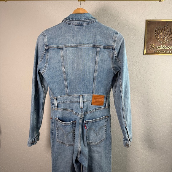 Levis Womens Denim Jumpsuit Medium Wash Long Sleeve Button Front XS 81862-0000 - Picture 8 of 13